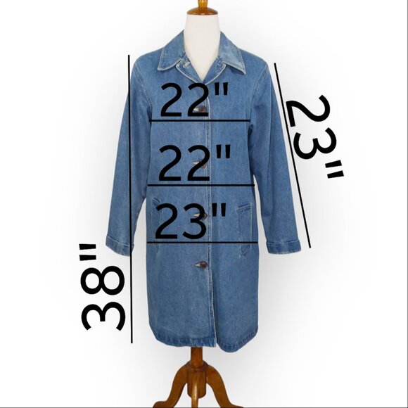 Denim & Co Long Blue Denim Jacket Chore Barn Duster Size Medium Button Front - Picture 2 of 14